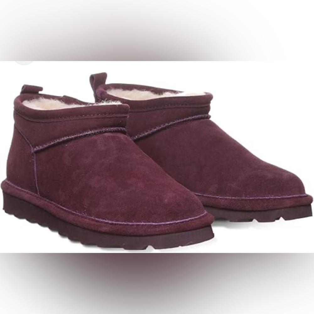 New BEARPAW Women's Lana Crochet Suede Ankle Bootie Eggplant Size 10